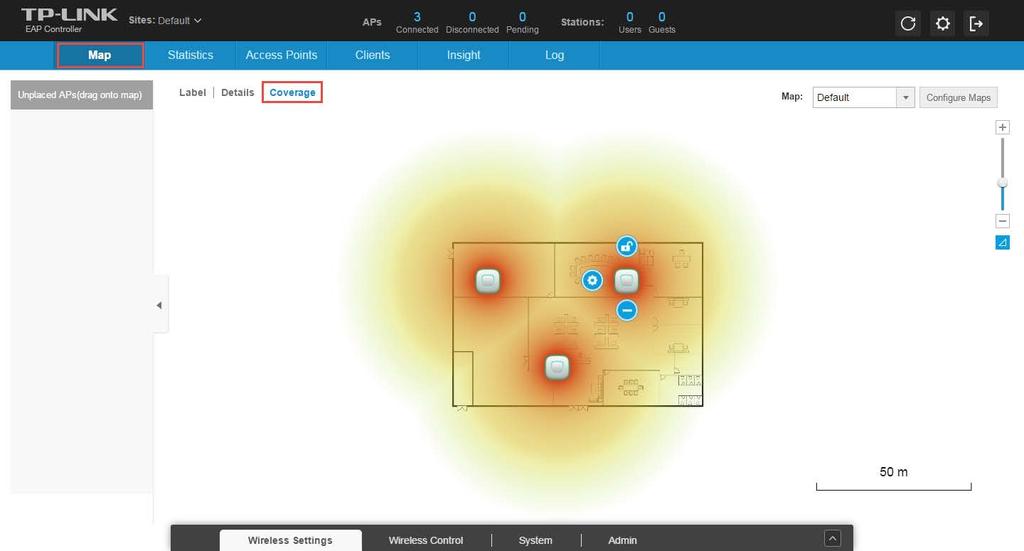 4. Click Coverage and you can see the representation of the EAPs wireless coverage.