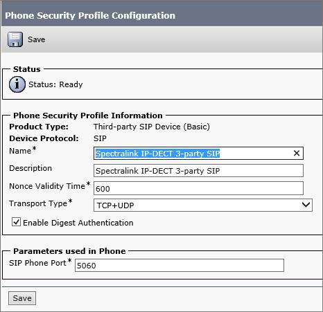 4. On the Phone Security Profile Configuration page, enter relevant data in the following fields: Field Setting Device