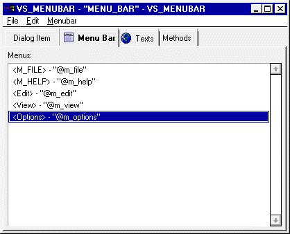 SYS 500 6 Container Group Objects 1MRS751256-MEN A menubar usually contains several menus, which all contain several menu items. See Figure 42. You begin to add menus by adding the menubar first.