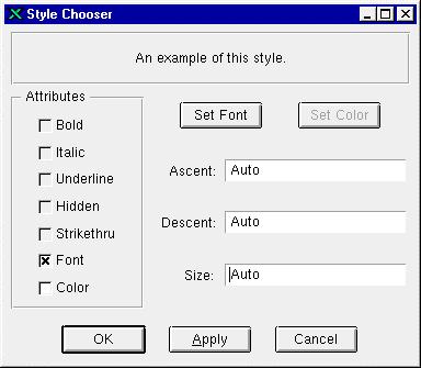 If you want to change the text style, click Set Style. The Style Chooser shown in Figure 54 appears. Note that the changes made in the Style Chooser are only made to the selected parts of the text.