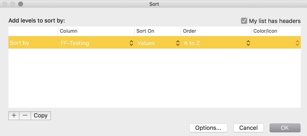 8. In this example, the sheet will now be sorted by whether or not Testing has been selfreported as
