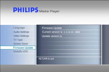 Make sure you have unpacked your firmware in the folder firmware on your Philips Multimedia Hard Disk, before you start the Firmware update procedure.