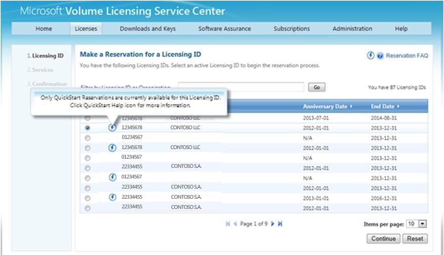 TIP More information about QuickStart Reservations is available if you hover over the icons at the upper-right of the screen. or 3.