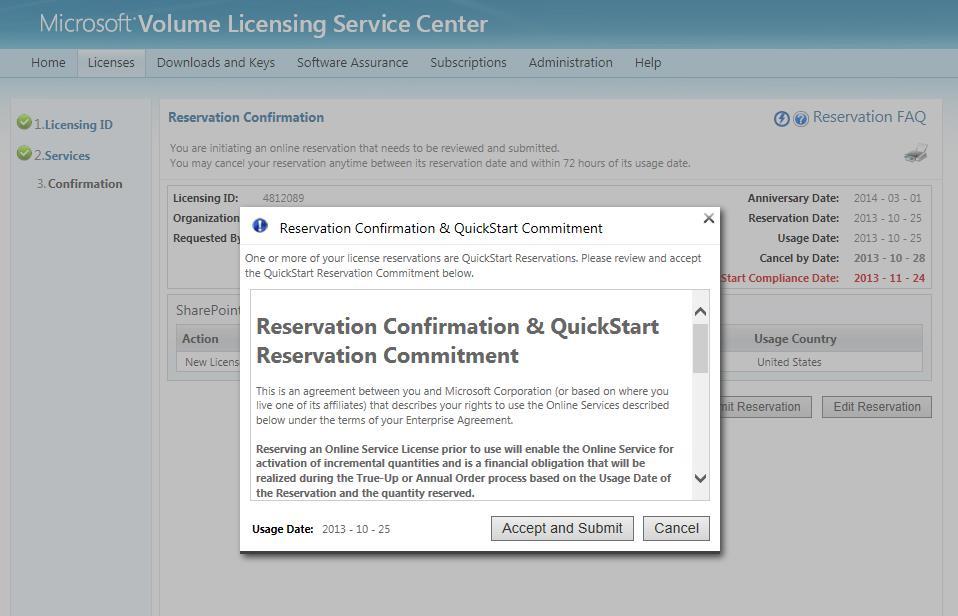 If your reservation does not include QuickStart items, a pop-up window will appear displaying the Reservation Confirmation.