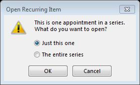 You can change individual appointments in the recurring series manually if there are exceptions. Recurring appointments in your calendar can be identified by the recurring symbol on the appointment.