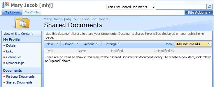 Upload - upload a document into SharePoint from your computer. Actions - carry out advanced SharePoint actions such as creating alerts.