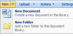 New Upload Actions Settings Under the New tab you can: Create a new document. Add a new folder to the document library.