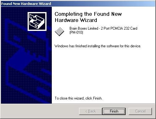 The wizard will now finish successfully: The second device that was seen in Device Manager with an exclamation mark against it will now be installed by the operating