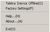 2. Task bar menu Right Click the task bar icon to access the following menu: Taskbar Options Device offline / Device online Factory Settings Help About Exit Explanation Disconnect / Connect the
