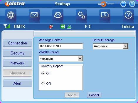 3.6.5 Message Settings Options Description Message Centre The SMS centre number is set by your service provider.