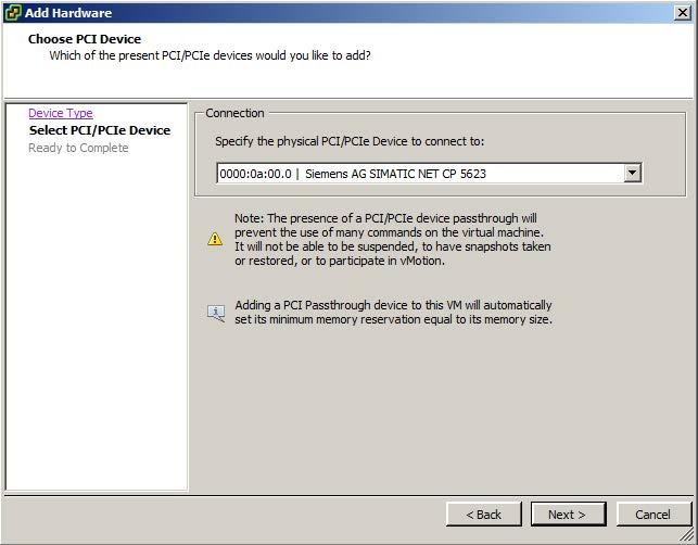 Configuration of the vcenter server environment and virtual machines for use of SIMATIC NET 4.