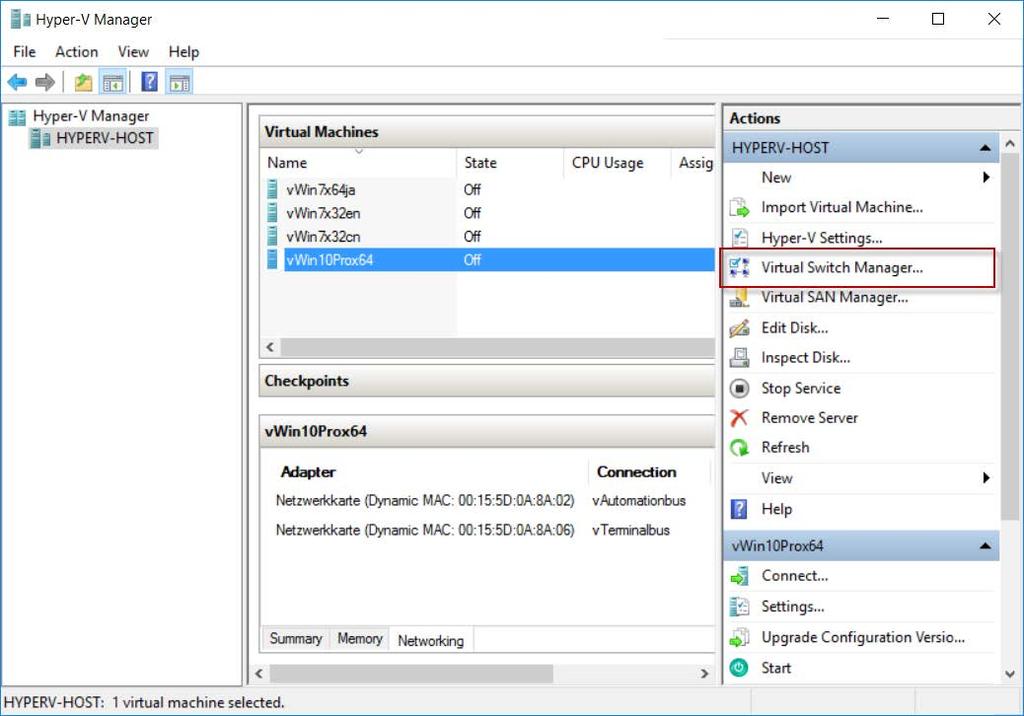 Configuration of Hyper-V and virtual machines for use of SIMATIC NET 6.