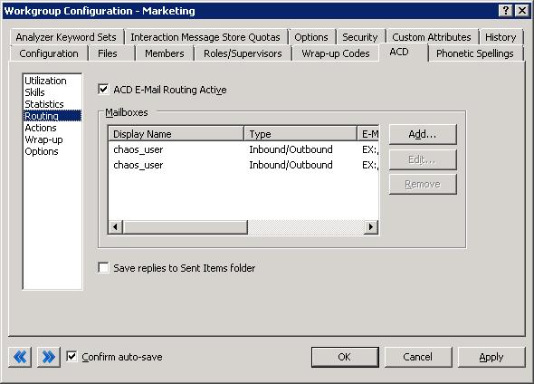 Chapter 7: Mail System 87 ACD dialog box Routing Note: Inbound is used to queue messages so that agents can be