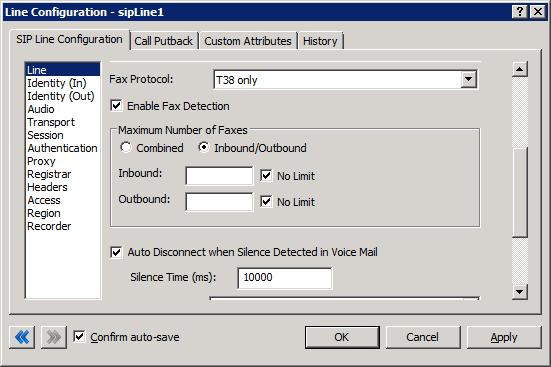130 Fax installation and configuration on the CIC server SIP Line Configuration screen For more information, see Interaction Administrator Help.