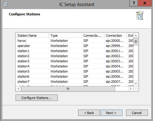 Chapter 12: IC Setup Assistant 219 Configure Stations screen Important: If you plan to implement managed IP phones Click Next to skip this step and proceed with IC Setup Assistant.
