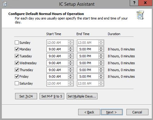 Chapter 12: IC Setup Assistant 227 Configure default hours of operation IC Setup Assistant generates a default auto-attendant menu with "out-of-the-box features".