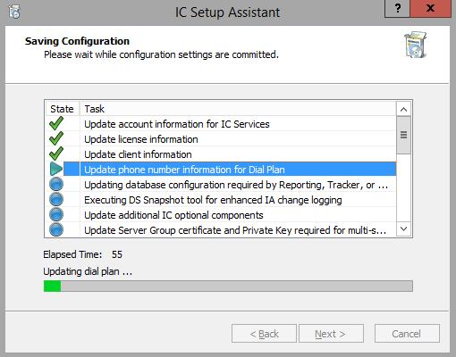 Chapter 12: IC Setup Assistant 233 Saving Configuration screen IC Setup Assistant completed IC Setup Assistant completes the rest