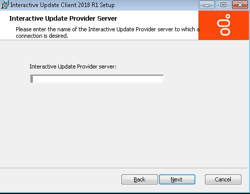 296 IC User Applications (32-bit and 64-bit) 9. In the Interactive Update Provider Server screen, type the name of the Interactive Update Provider server (host CIC server) and click Next.