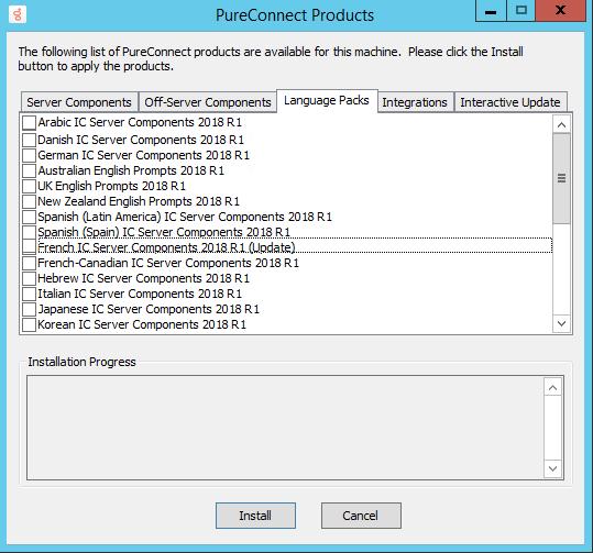 314 Optional installations and additional files on the CIC installation media Language Packs tab in Install.