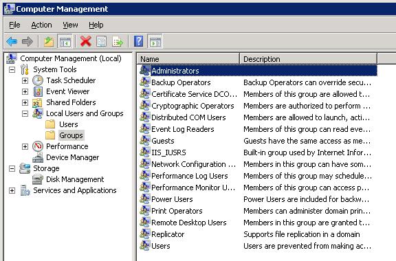 38 (Optional) Install and configure the email client 4. In the Computer Management console, expand Local Users and Groups and select the Groups folder. Computer Management console: Groups 4.