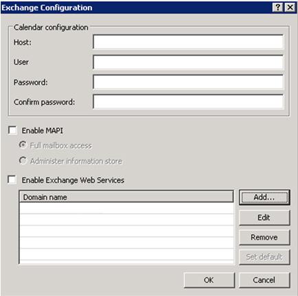 Chapter 7: Mail System 81 Exchange Configuration dialog box Host: Type the URL of the Exchange server running the calendar service, in the http://servername format.