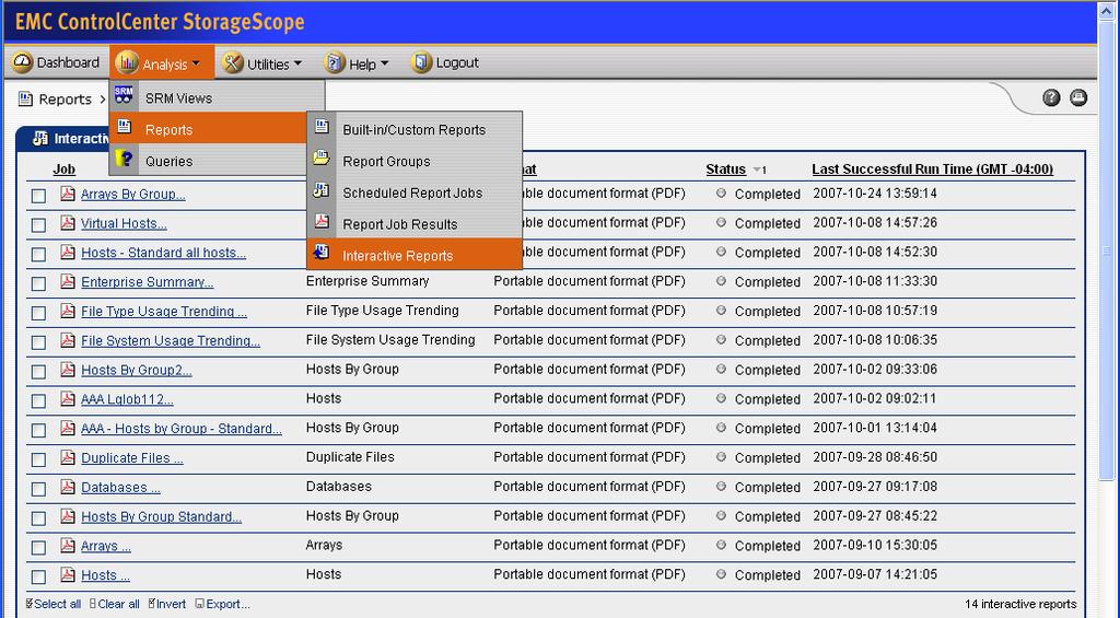 Once it has been run, the resulting report appears in the Interactive Reports page, accessible from Analysis > Reports > Interactive Reports menu, as shown in Figure 11.