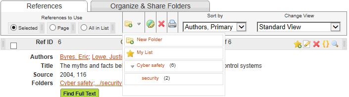 You can also click and drag individual references to a folder by clicking on the grey area above a reference.