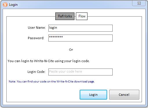 Launching Write-N-Cite 1. Open a Microsoft Word document. 2. Click on the ProQuest tab on the main Word toolbar. 3. From the settings area, click Log In. 4. The Write-N-Cite Login window will appear.