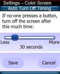 Setting the Screen Auto Turn Off Use the buttons next to LESS and MORE to adjust the amount of time the screen will stay lit when you stop moving it (Pick Up Sensor ON) or when you stop pressing