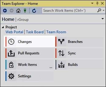 In the Team Explorer, click the Manage Connections button. 16. Double-click on rgroup under Local Git Repositories (NOT your Visual Studio Team Services account). 17.
