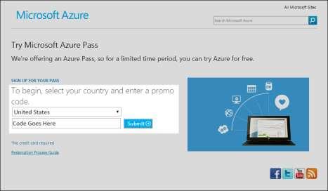 Appendix: Using an Azure Pass You only need to do this if you are at a Microsoft event and your instructor tells you to do so. 1. Launch Internet Explorer. 2. Navigate to https://www.