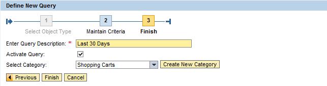 5. Define New Query Step #2. In the next step you will assign the criteria to your new shopping cart.