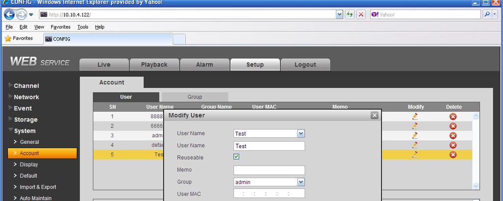Figure 7-69 7.8.5.2.2 Group The group management interface can add/remove group, modify group password and etc. The interface is shown as in Figure 7-70.