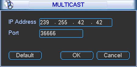 Figure 5-20 Here you can set a multiple cast group. Please refer to the following sheet for detailed information. IP multiple cast group address -224.0.0.0-239.255.