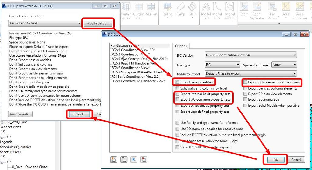 2b. Revit export options (Open Source exporter) Only if needed by engineer; makes IFC file very big
