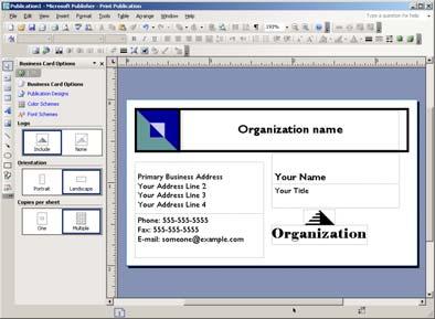 Click OK. Creating a Business Card 1. Open Microsoft Publisher by double clicking the icon on the desktop or finding it under the start menu. 2.
