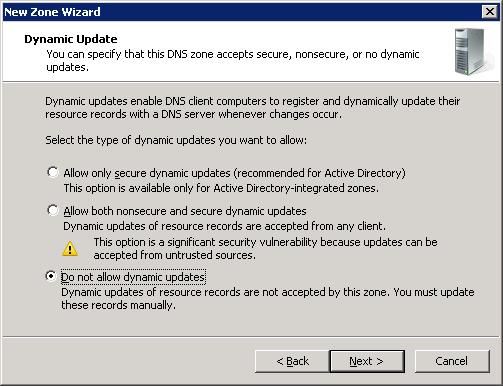 Type the name for the DNS voice domain 7. In the Dynamic Update screen, select Do not allow dynamic updates.