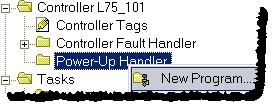 Create a routine for the power-up handler The Power-Up Handler is an optional task that executes when the controller powers up in Run or Remote Run modes.