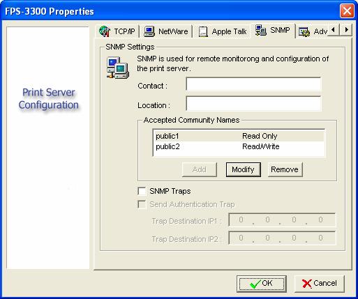 4.2.5 SNMP This print server has support SNMP protocol for users user SNMP management tool to monitor from a remote site.