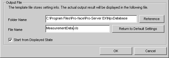 2) Click the [Reference] button of [Folder Name], specify "MPXDatabase" as a folder to save the output file, and then enter