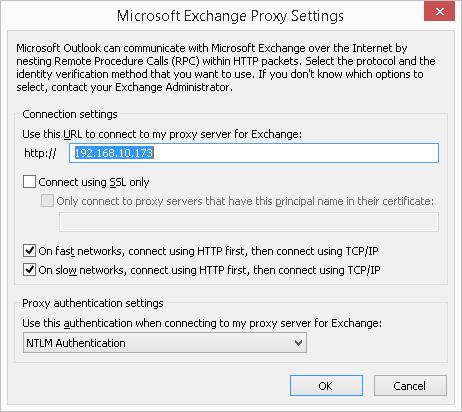 Click "Exchange Proxy Settings" box to configure Proxy Settings.
