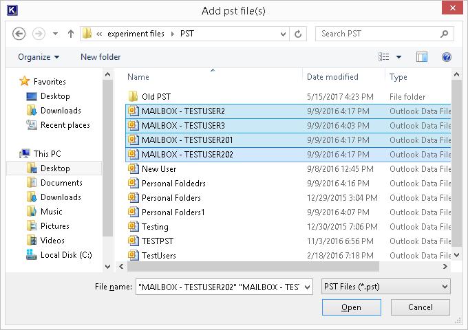 Figure 242: Dialog box to add PST 4. Click Add button to add the file. 5. Provide the location of an existing PST files.