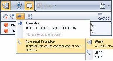 Page 30 of 36 Using Office Communicator 2007 Figure 7 Personal Transfer Redirecting calls Office Communicator allows you to redirect incoming calls to your other numbers (for example, your home phone