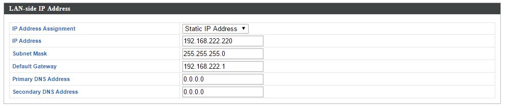 IV-6. Local Network IV-6-1. Network Settings IV-6-1-1. LAN-Side IP Address The LAN-side IP address page allows you to configure your AP Controller on your Local Area Network (LAN).