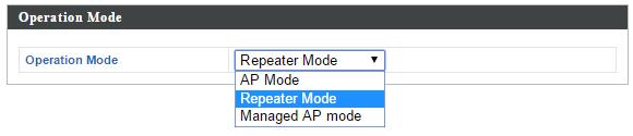 II-3. Repeater Mode When you set the operation mode to repeater mode, the AP will not get an IP address from the router/root AP.