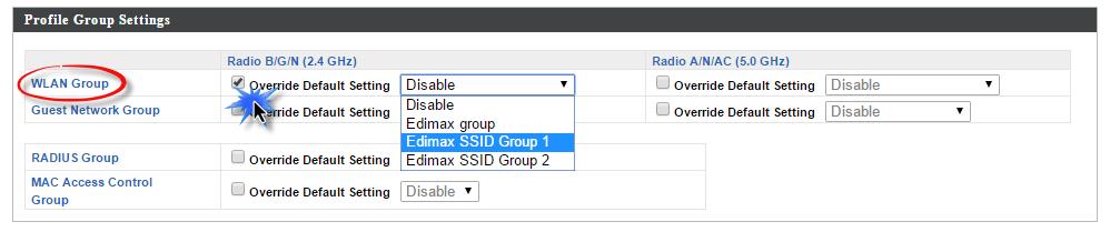 Scroll down to the Profile Group Settings panel and check the Override Group Settings box for WLAN
