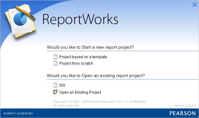 Importing ReportWorks (.rwp) template 1. At the ReportWorks splash screen, select Project based on a template. a. Select any existing template and click Create.