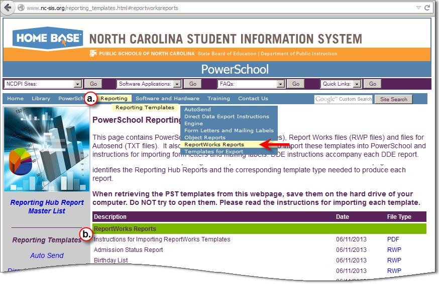 Access ReportWorks Reports section located under http://www.ncsis.org/reporting_templates.html to download the desired Suspension Letter template b.