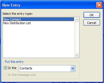 NCMail: Outlook 2003 Email User s Guide 21 A New Entry screen will appear. It should look similar to the one on the right.