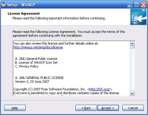 7. Read the License Agreement terms and conditions when they are displayed; leftclick on the Accept >